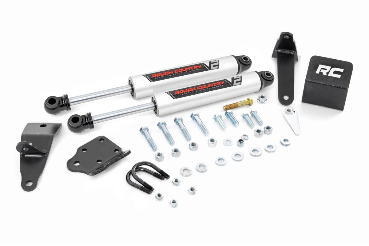 Ram 2500 Steering Stabilizer Kit - Rough Country - V2 Dual | 2-8 Inch Lift - '11-'13